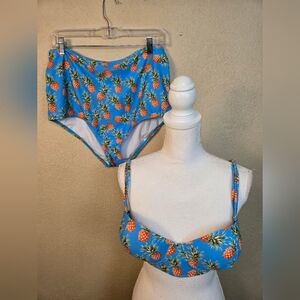 COCOSHIP Pineapple Print On Blue Bikini Set 3X (5461)